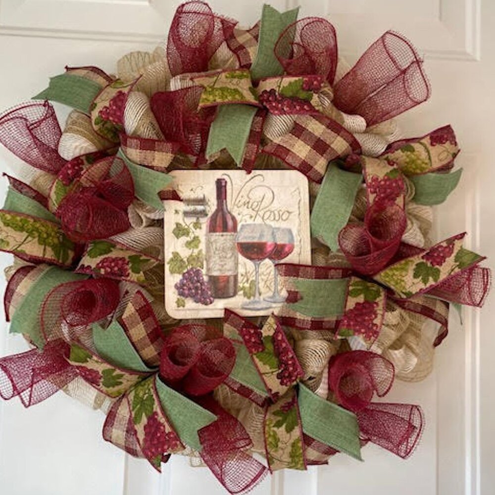 Handmade Wreath Vino Rosso Wreath Wine Enthusiast Door Wreath Wall Decor